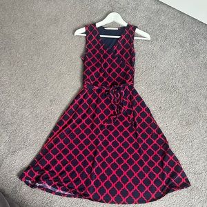 Red and blue dress with tie